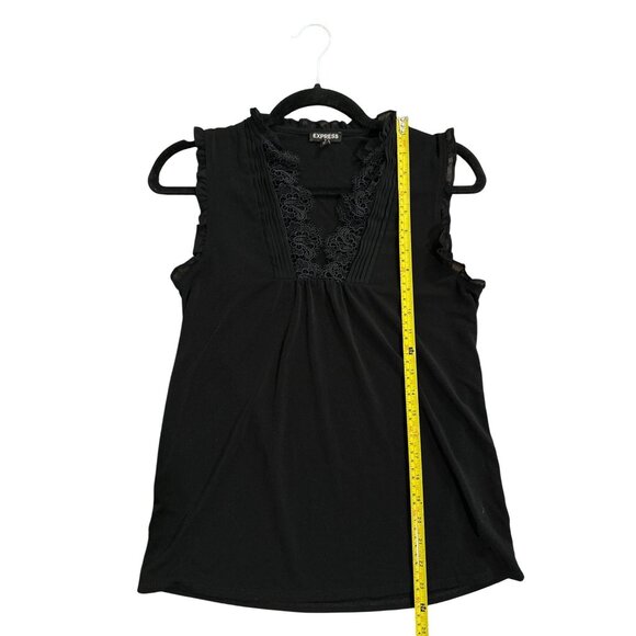 Express XS Black Sleeveless Top Ruffle Trim Lace Detail - Picture 5 of 5